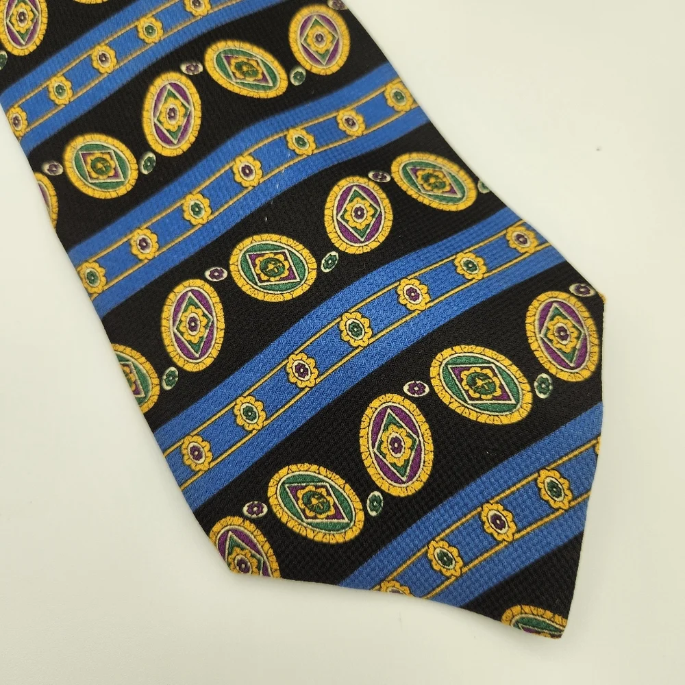 Vintage Tommy Hilfiger‎ Tie Medallion Blue Green Gold
